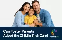 Smiling foster parents and child together, representing the foster-to-adopt journey in Virginia.