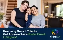 Foster parents and child smiling together during the foster parent approval process in Virginia.